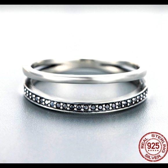 Jewelry - High Quality 925 Black Sapphire Double Circle Ring